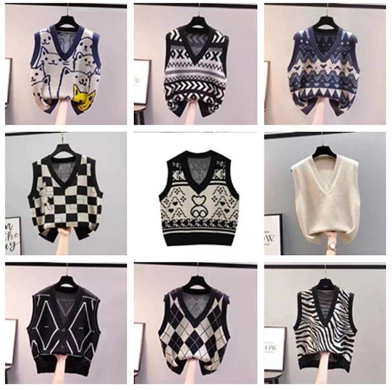

Женский вязаный жилет-свитер с V-образным вырезом на весну-осень, стандартной длины, без пуговиц, с клетчатым узором, из других материалов, 00% для повседневной носки