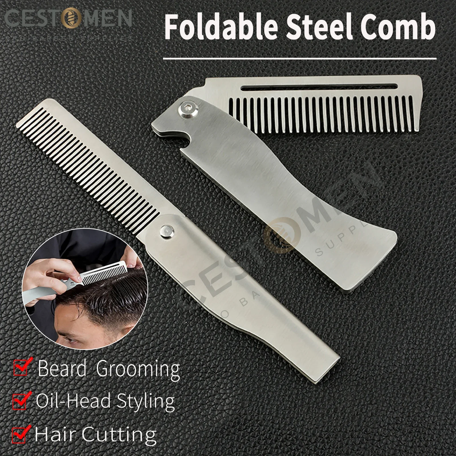 New Type1/2PCS Portable Steel Combs Folding Pocket Beard Combs For Men Oil Head Hair Styling Comb Salon Barber Tools For Haircut