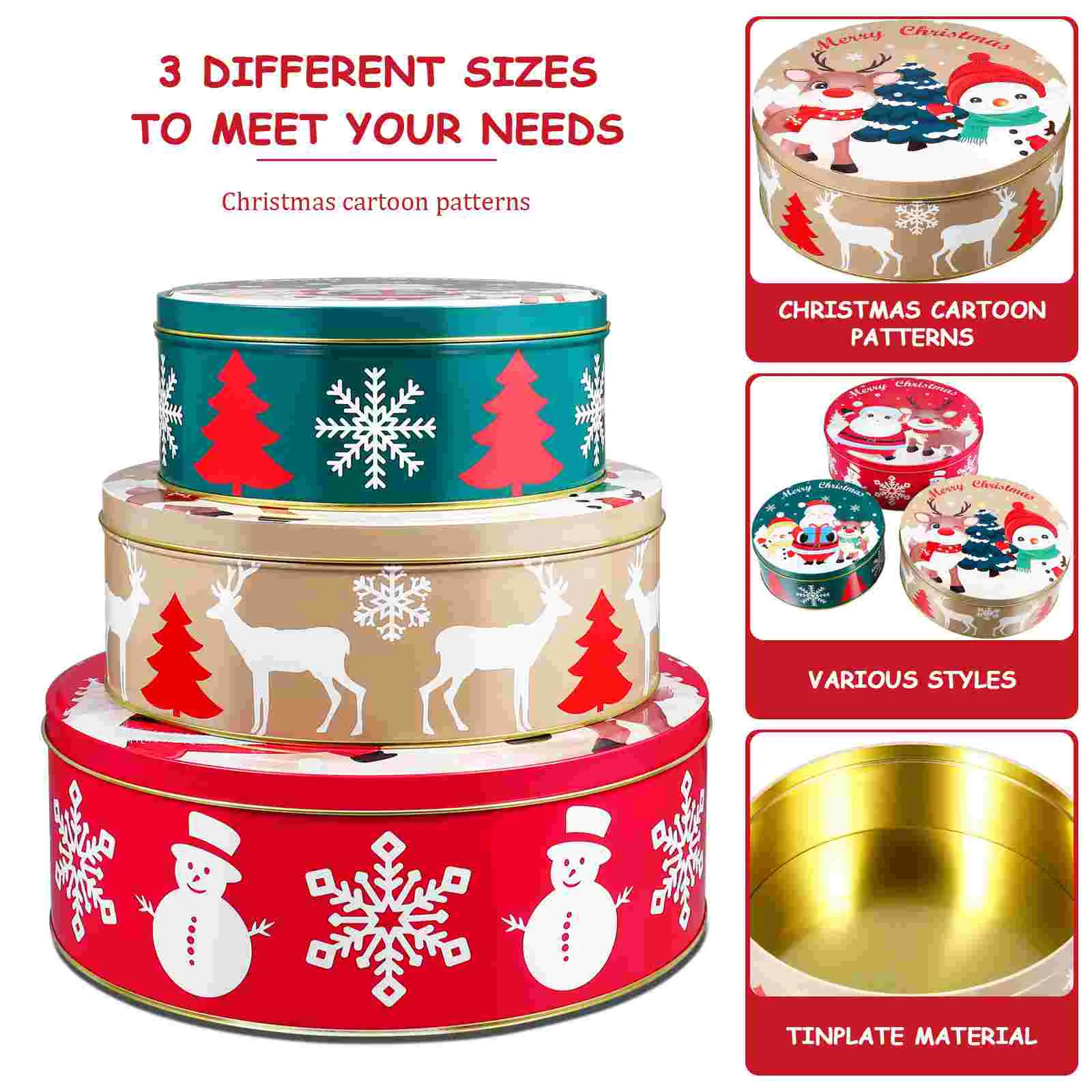 Cookies Christmas Tin Box Tinplate Gift Boxes Present Candy Jar Cases Packaging Round Xmas