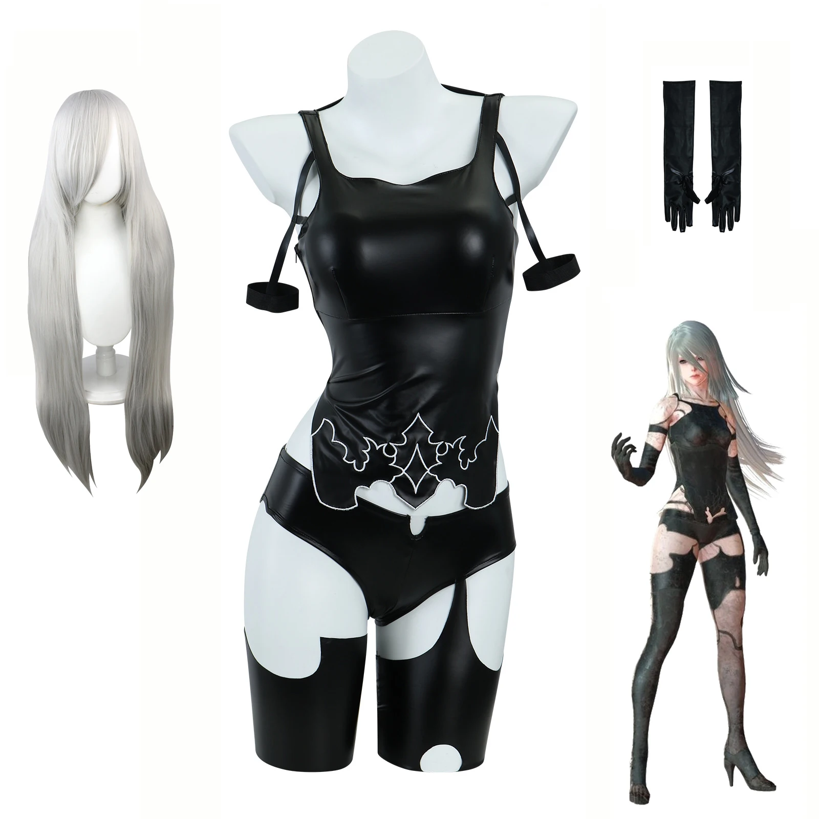 

Game NieR Automata A2 Cosplay Costume Wig Sexy Black Battle Suit For Women Handsome Halloween Party A2 Role Play Outfit