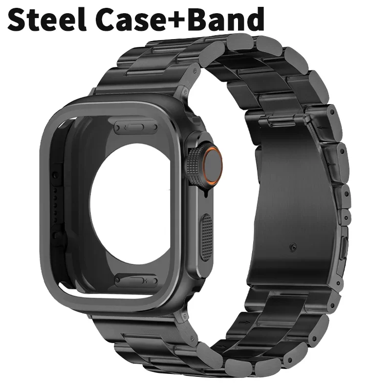 

Защитный чехол + металлический ремешок для Apple Watch Band Ultra 3 49 мм 44 45 46 мм Браслет из нержавеющей стали iwatch series10 11 9 8 7 6 se3