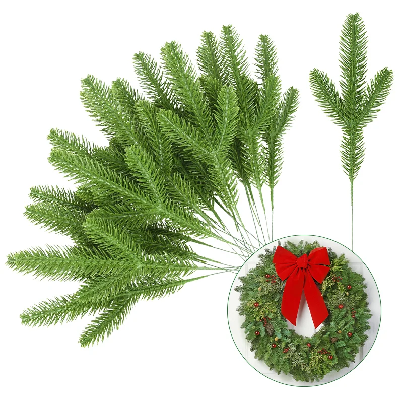 5/10pcs Artificial Green Pine Needle Branches Simulation Plant Three-dimensional Double-sided Pine Needle Christmas Circle Decor