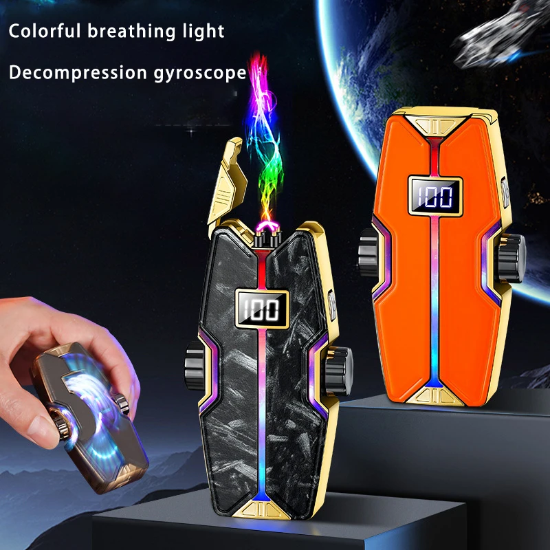 Cool Decompression Rotating Gyroscope Colorful Breathing Light Charging Dual Direct Charge Windproof Lighter