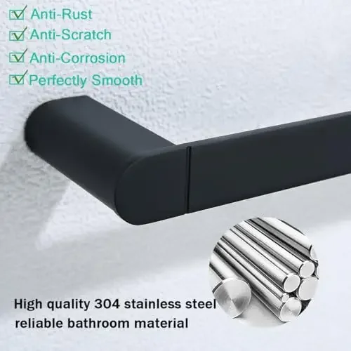 

5-Piece Matte Black 304 Stainless Steel Bathroom Set: 23.6 Inch Towel Bar, Hooks, And Rack, Wall Mounted
