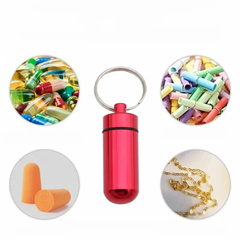 1pcs Hiking Mini Aluminum Pill Box Medicine Case Container Bottle Holder Keychain Outdoor Pillbox Portable Key Ring