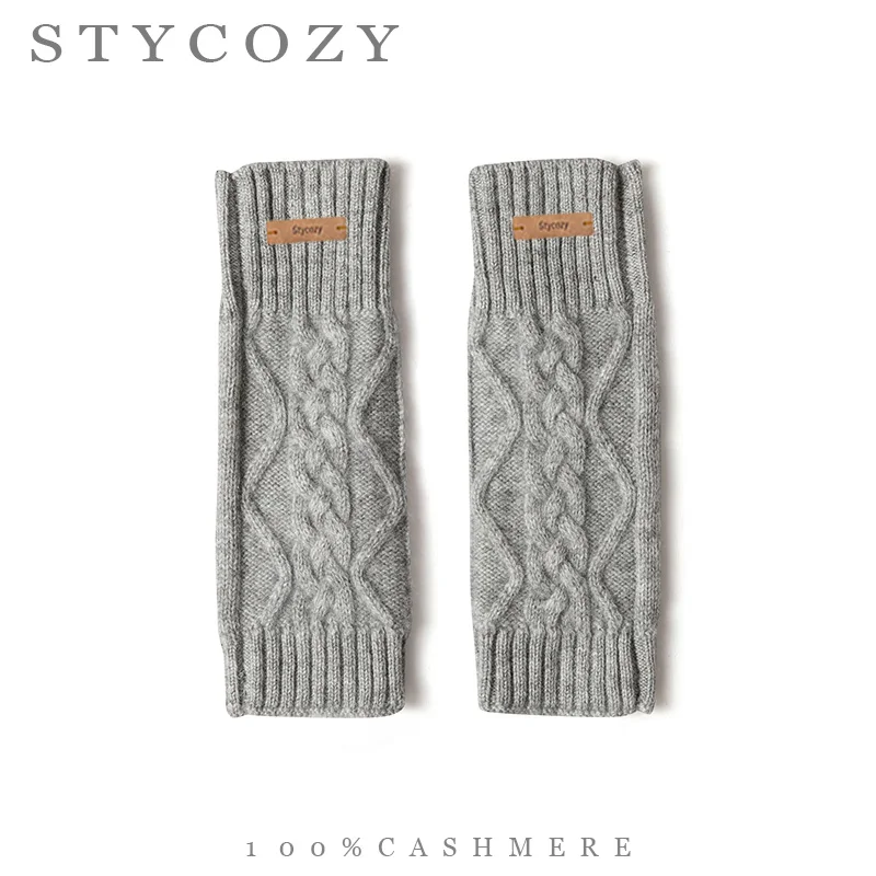 100% Cashmere Jacquard Knit Fingerless Wrist Warmers Women Thick Thermal Knit Hand Cuffs Winter Warm Gloves for Student Writing