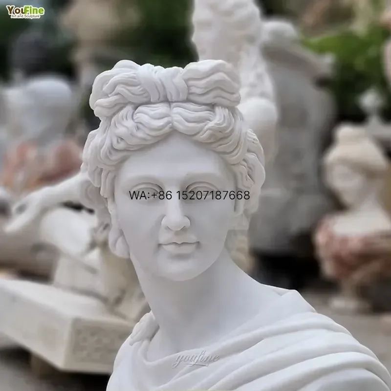 Wmwmnu Handcarved Natural Marble Greek God Apollo Bust Traditional Design Statue for Villa Home Decor
