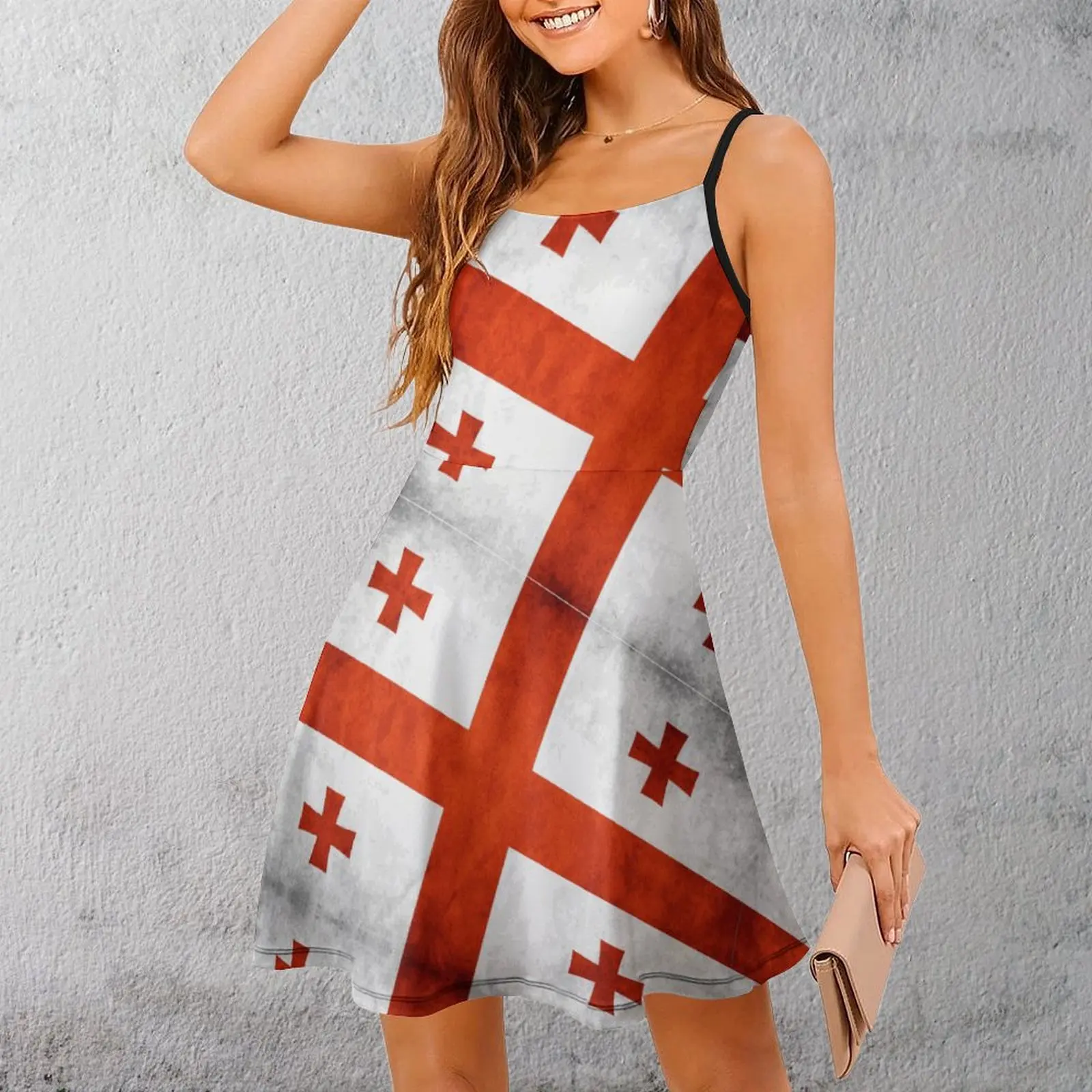 

Georgia Georgian Flag National Flag of Georgia Five Cross Flag Women's Sling Dress Novelty Sexy Woman's Dress Funny Vintage