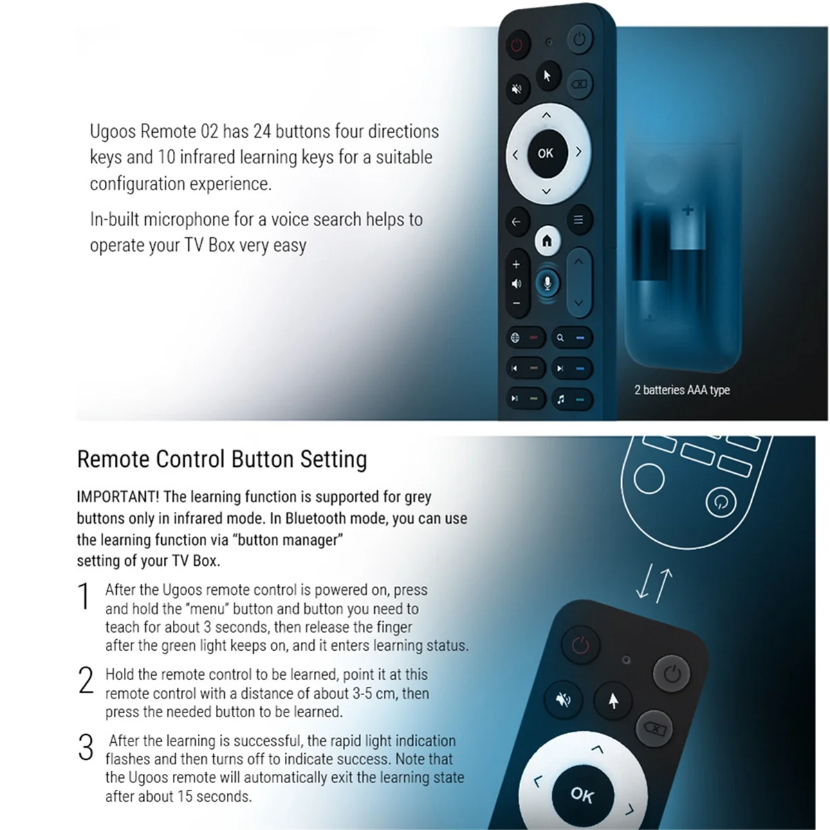 A23K-UR02 Pilot głosowy Bluetooth zamiennik dla UGOOS AM8 PRO AM6B AM6 PLUS X4 X4Q Cube Pro Extra TOX1 TOX3 TOX4