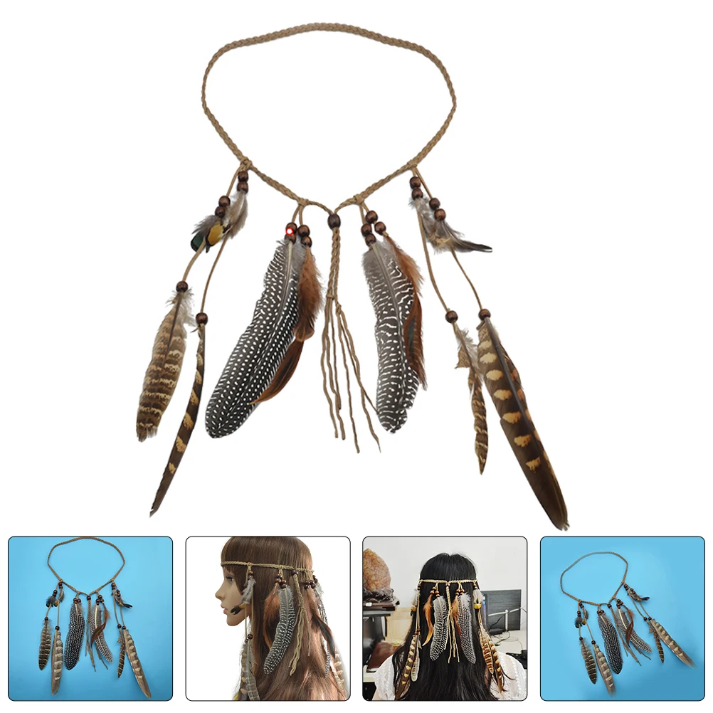 

2pcs Women'S Plume Headbands Boho Tassel Hair Hoops Adjustable Festival Cowgirl Accessories Vintage Indian Costume Party