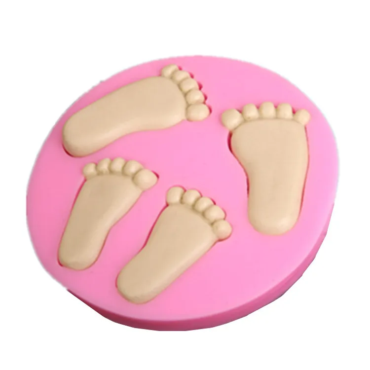 Cute Silicone Baby Foot Mold For Cake Decoration Fondant 3D Feet Mould Moldes De Silicone Baking Pink Cake Decorating Tools D026