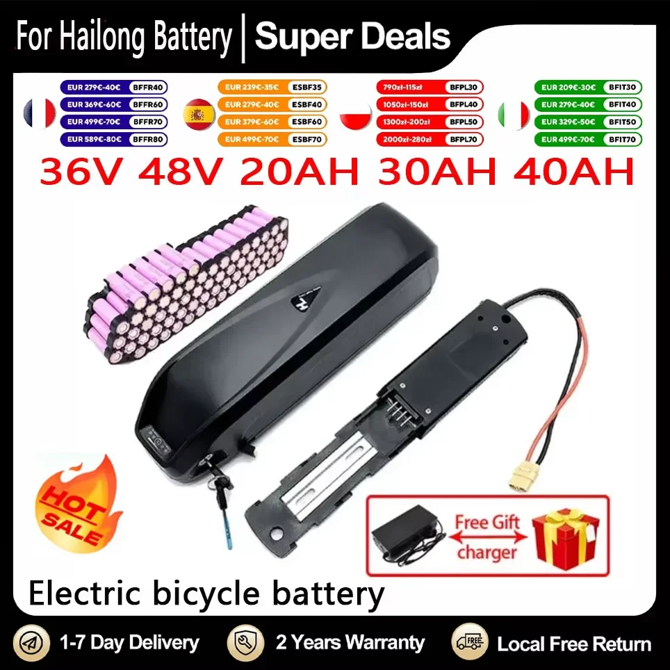 Hochwertige 48V Brandneue Original 20Ah 30Ah 40Ah Hailong Batterie für Bafang BBS02 BBS03 BBSHD Motor +BMS Anpassbarer Stecker