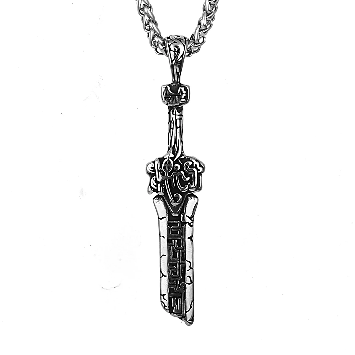 Stainless Steel Simplicity Fashion Broken Sword Pendant Necklace Men\'s Gothic Punk Scandinavian Rune Amulet Necklace Jewelry