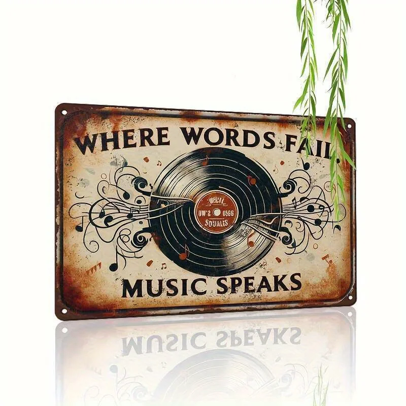 Metal Vintage Aluminum Sign (), Words Cannot Express, Music Speaks for Itself, Inspiring Decor, Vinyl Record Wall