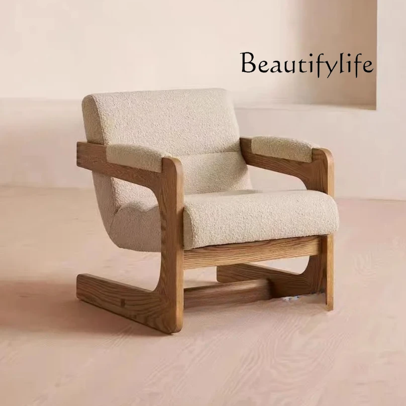 

Retro style medieval solid wood single sofa light luxury homestay balcony chair living room leisure reading chair