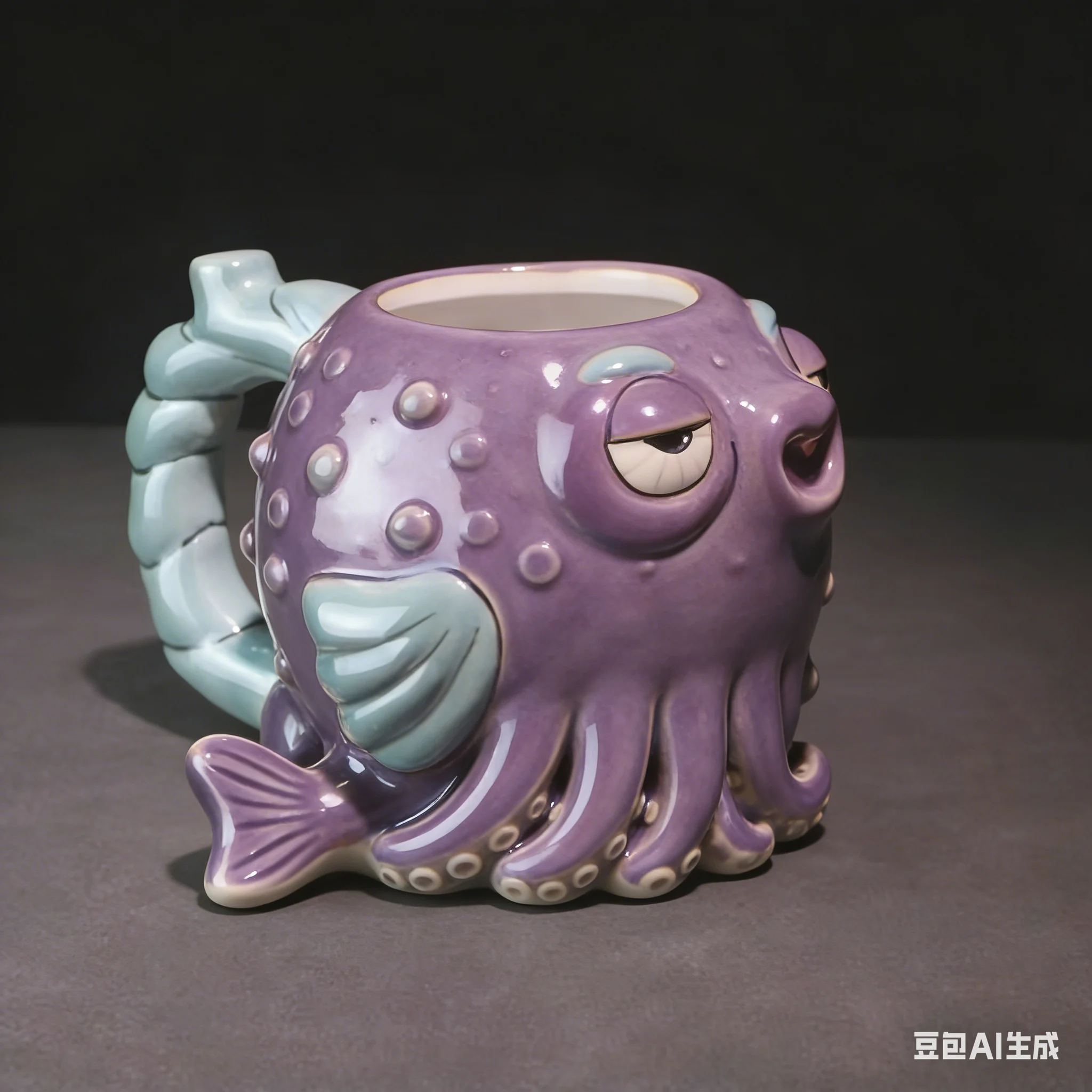 600ml Ceramic Tiki Pufferfish Shaped Cocktail Glass with Ventilation Hole Funny Hawaiian Tropical Party Cup for Bar Decor