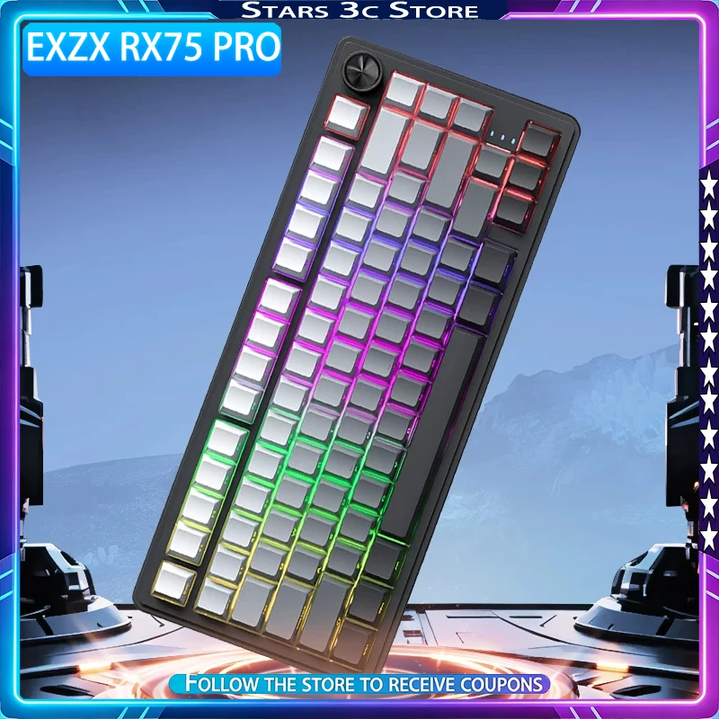 EXZX RX75 Pro Mechanical Keyboard Wireless Tri Mode Hot Swap Gasket Structure Multi-function Knob Low Latency Gaming Keyboard