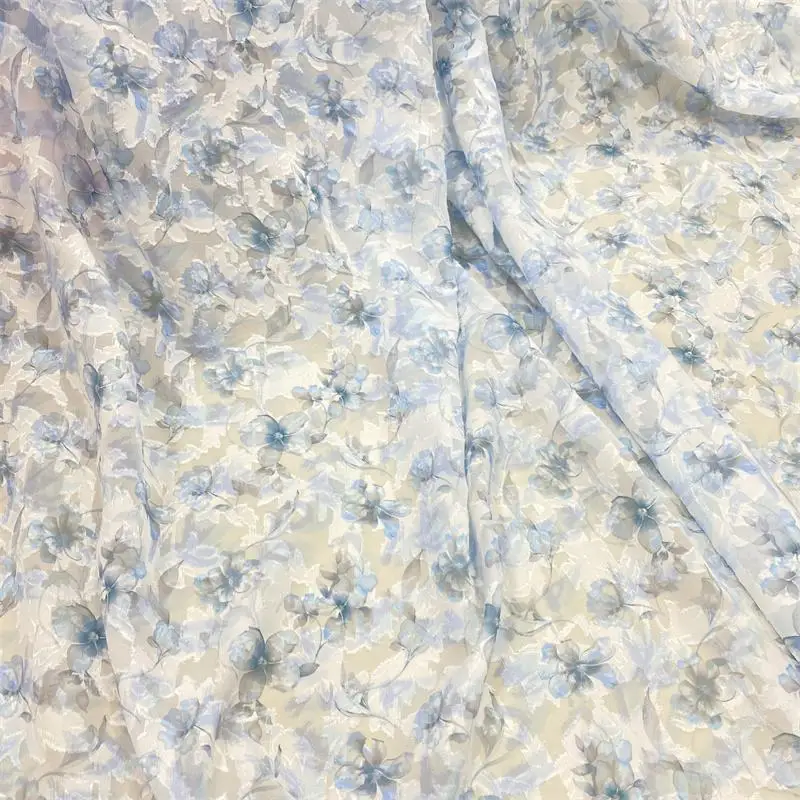 Hochwertiger, halbtransparenter Jacquard-Chiffon-Stoff im chinesischen Stil mit Blumenmuster, weiche Sonnenschutzkleider für Damen