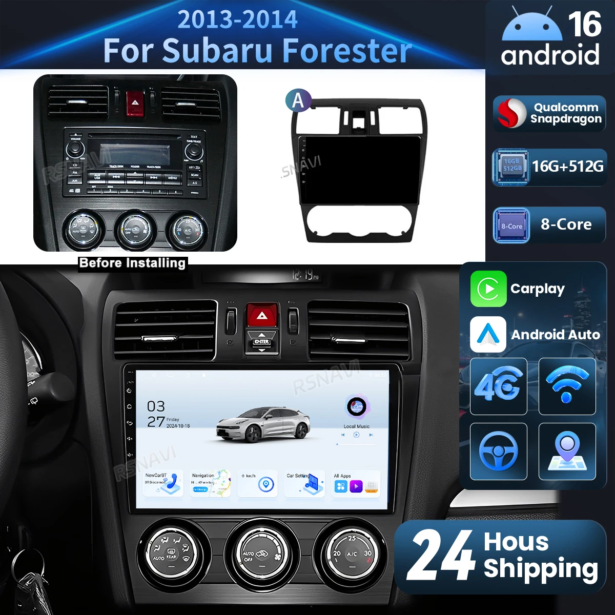 

Android 16 Carplay Car Radio Multimedia Player For Subaru Forester 4 SJ XV WRX 2012 - 2015 2018 16G-512G GPS Stereo Head Unit