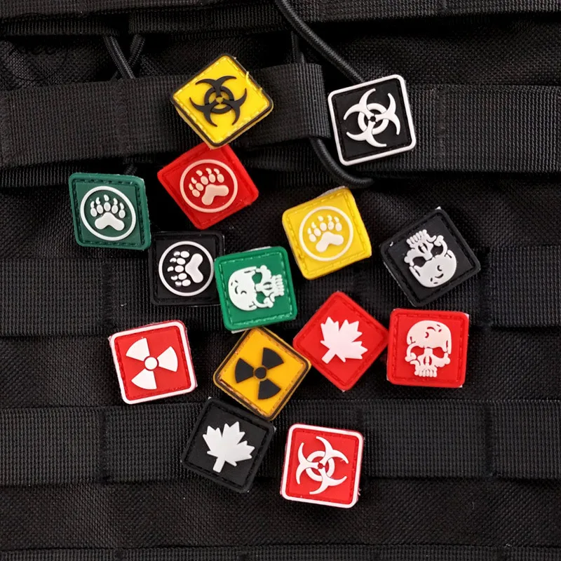 Mini Chapter Armbands Hook Loop PVC Hat Patches Soft Silicone Biochemistry Skull Military Army Backpack Badges For Clothes Bags