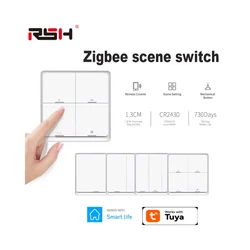 Rsh tuya zigbee interruptor de cena inteligente, interruptor 1/2/3/4, botão, controlador, funciona com aplicativo de vida inteligente, zigbee gateway