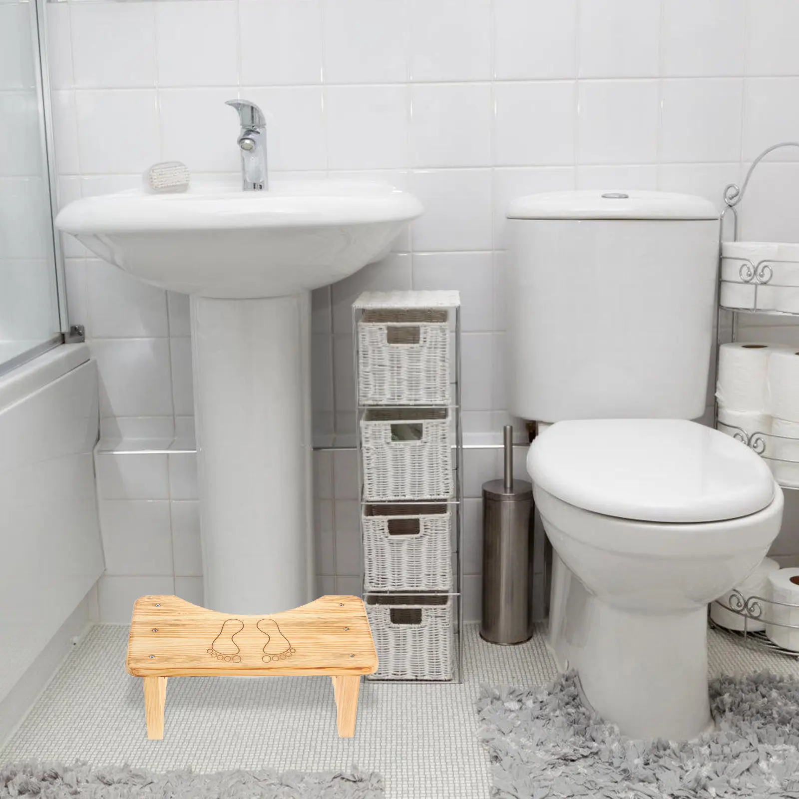 Solid Wood Toilet Stool Elegant Texture Antislip Bathroom Step Stool for Squatting Adults Bathroom Stools Home Footstool