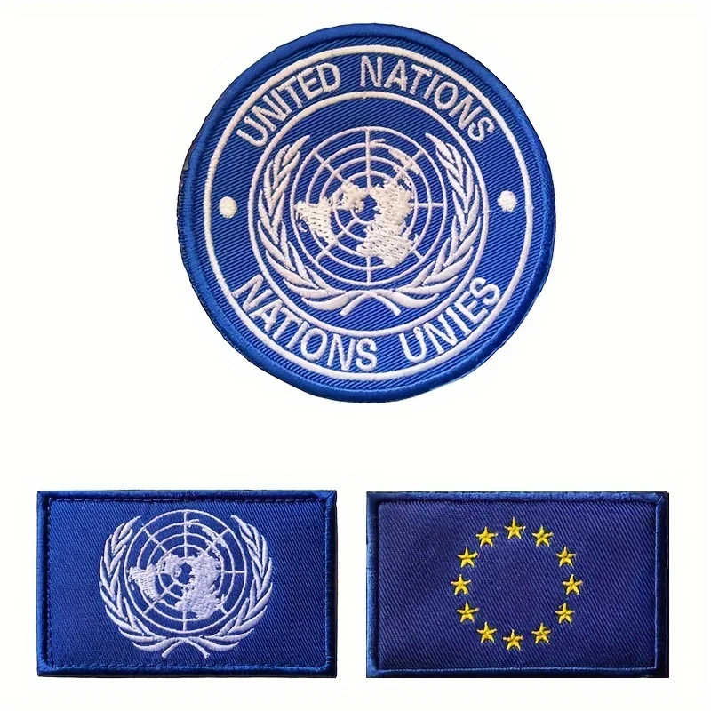 1PC European Union (EU) Embroidered Medal  Velcros Patch – United Nations (UN) Emblem & Flag Patch, Backpack Decorative Badge