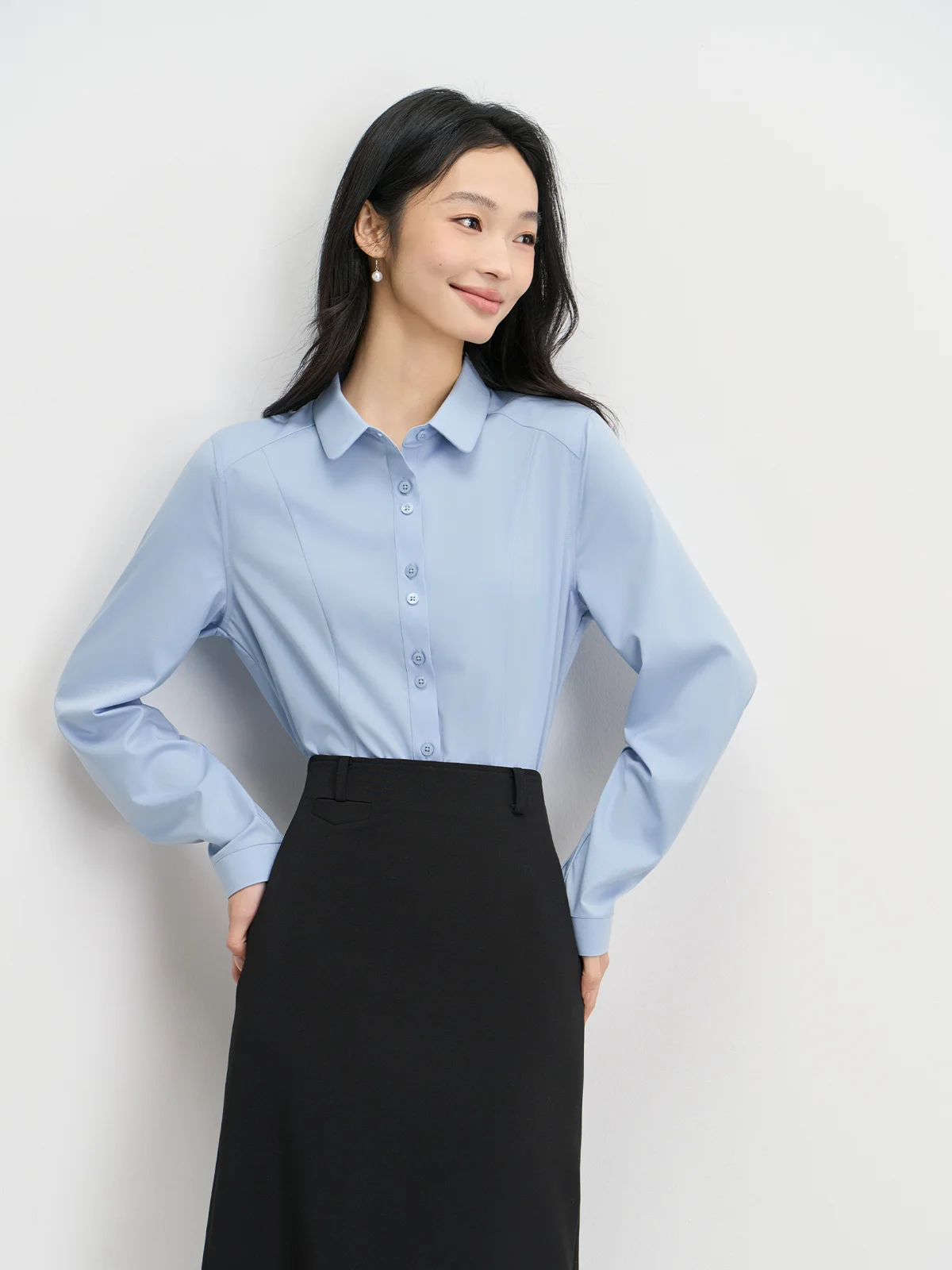 

Синяя профессиональная рубашка с эффектом прохлады, женская летняя формальная блузка для учителей, приталенная рубашка для собеседований, бренд Miss Bird