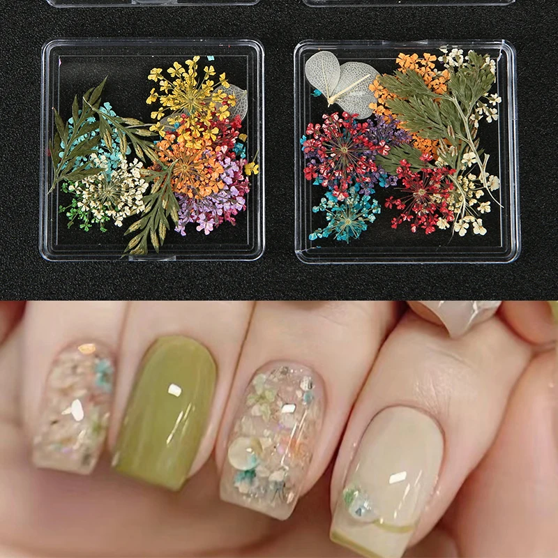 1 Box natürliche getrocknete Blumen für Nagelaufkleber, Harzzubehör, zufällige Farbe, Füllungen, Blumenkunst, Kunsthandwerk, Schmuckherstellung