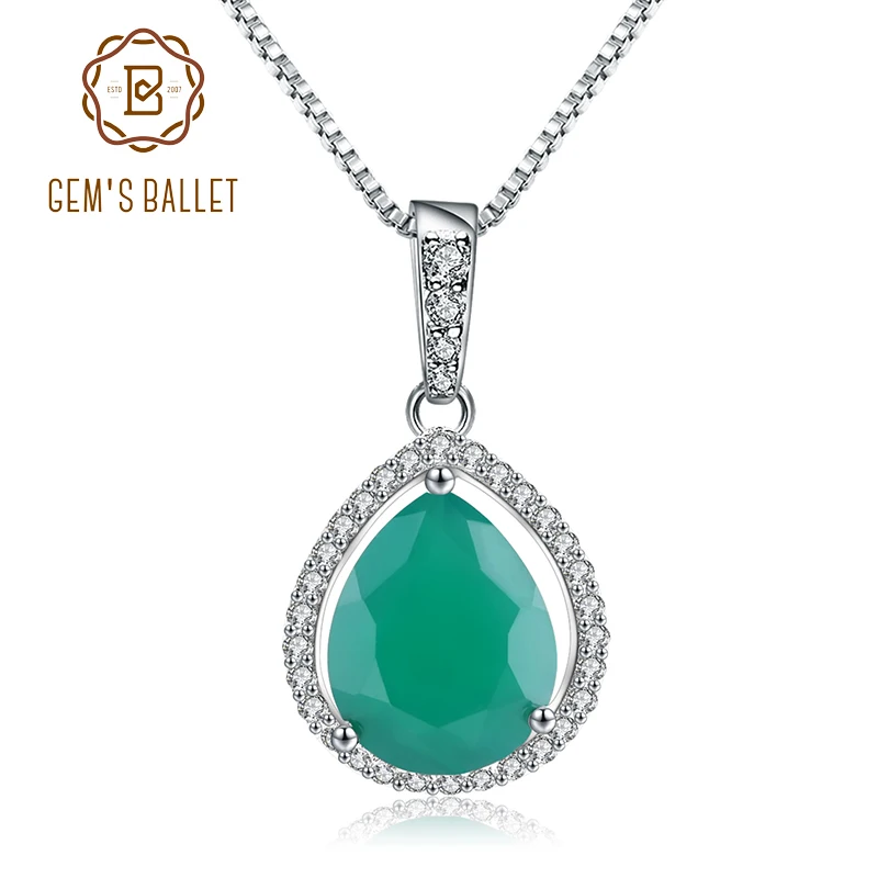 

GEM'S BALLET форма капли воды натуральный зеленый агат стерлингового серебра 925 пробы кулон с драгоценными камнями ожерелье для женщин свадебные изящные ювелирные изделия