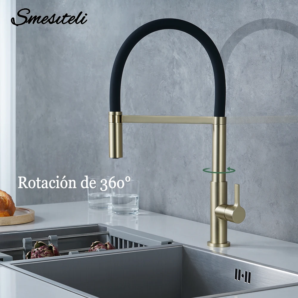 Kitchen Faucet Brushed Gold Sink Faucet Put Out Mixer 360 Degree Hot And Cold Water Tap Solid Brass Tap