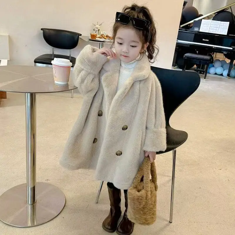 

Girls' fur Coat Autumn and Winter 2025 New style With Plush and Thickened Children's Mid To Long Jacket Girl's Coat