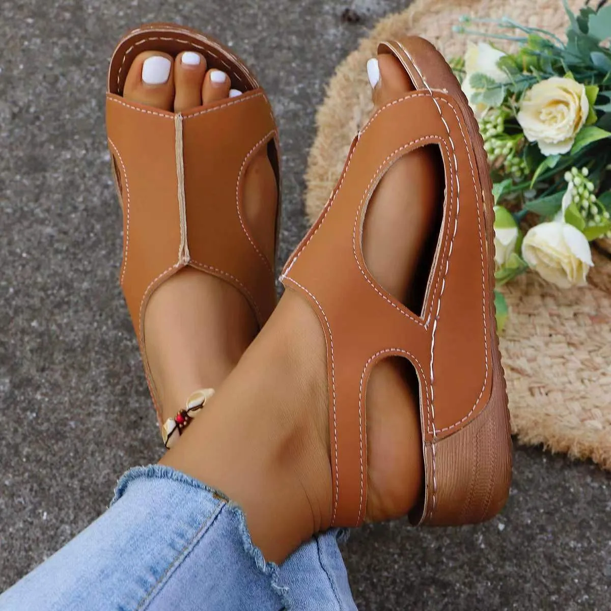 Plus Size Women\'s Wedge Sandals Fashion Breathable Comfortable Sandals Summer Peep Toe Casual Footwear for Woman Sandalias Mujer