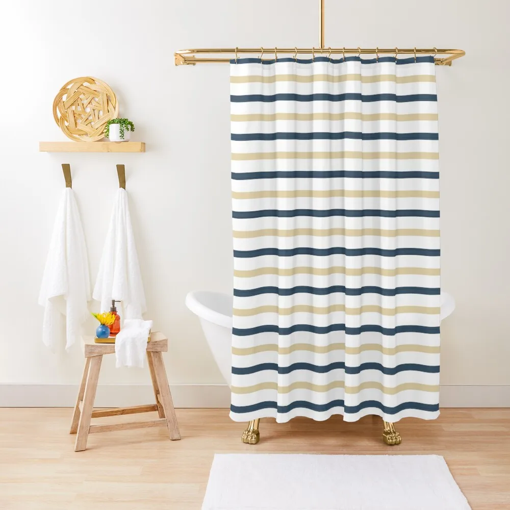 Denim And Bamboo Breton Stripes Shower Curtain For Bathroom Shower Bathroom Shower Set Funny Curtain