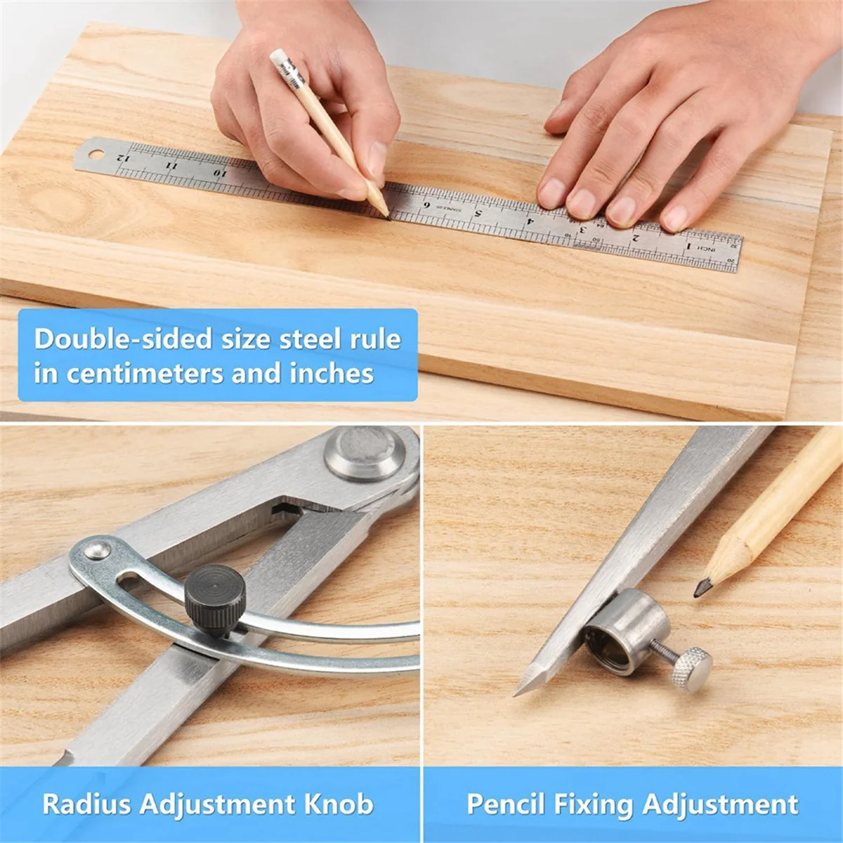 أداة هندسية بوصلة النجارة A002 - بوصلة صياغة قفل احترافية مع حامل قلم رصاص 300 مم