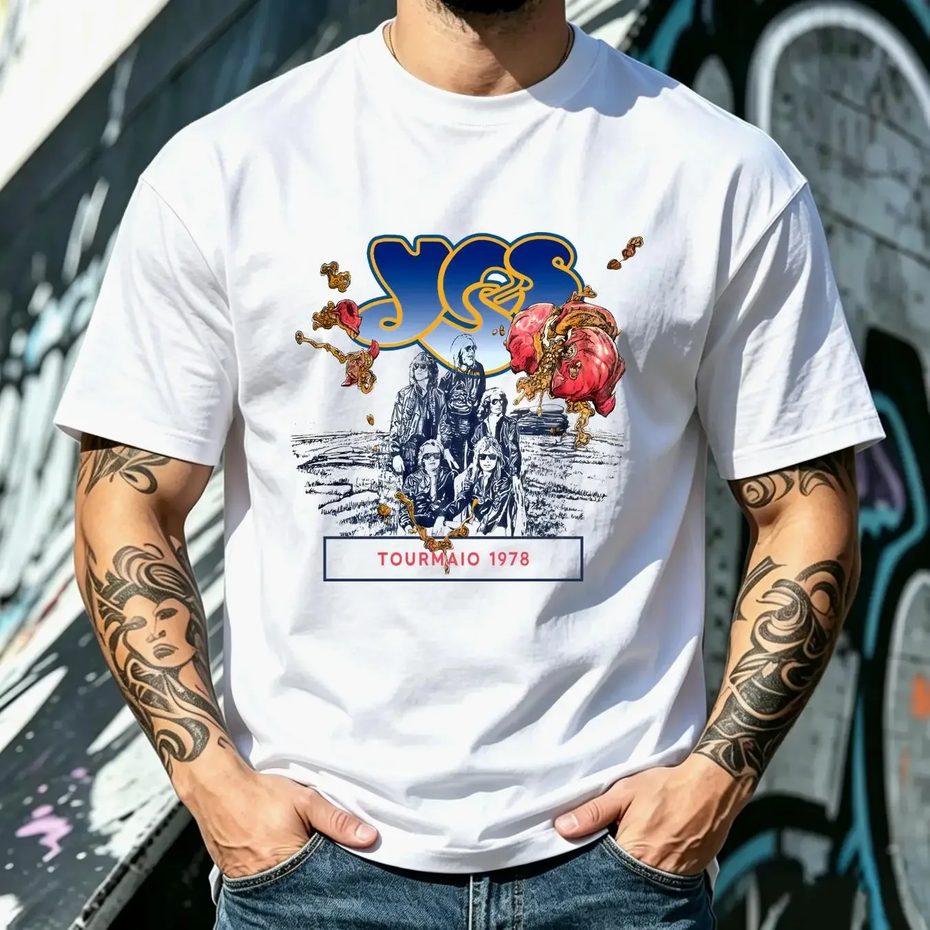 washed T Shirt Vintage Yes Tormato Tour 1978 Full Size S2345XL BC889 vintage Washed Casual fashion Slightly Comfortable