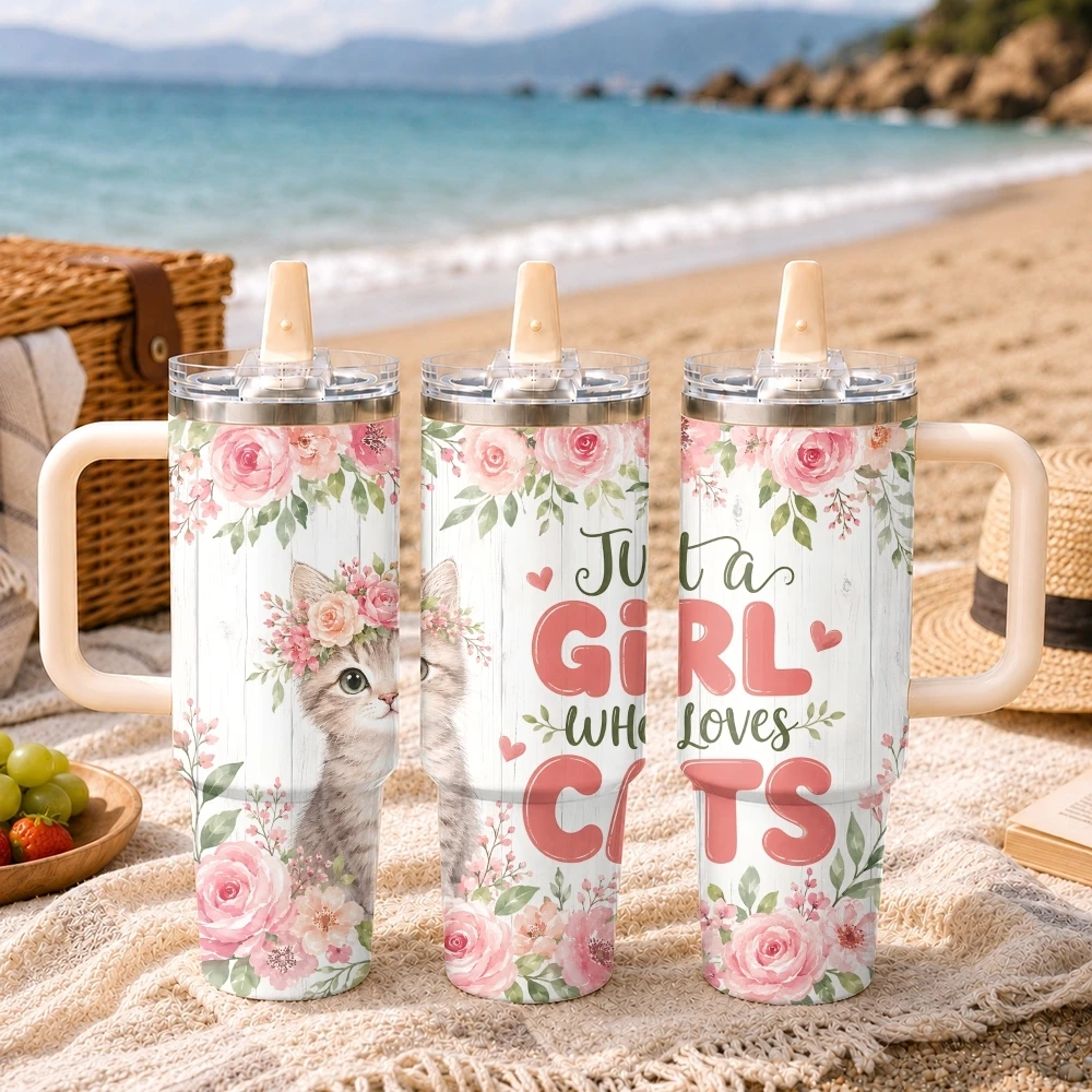 Girls Who Love Pigs Dog Cat Vacuum Flasks 40oz Thermal Tumbler Handle Stainless Steel Insulated Water Portable Mug Cup