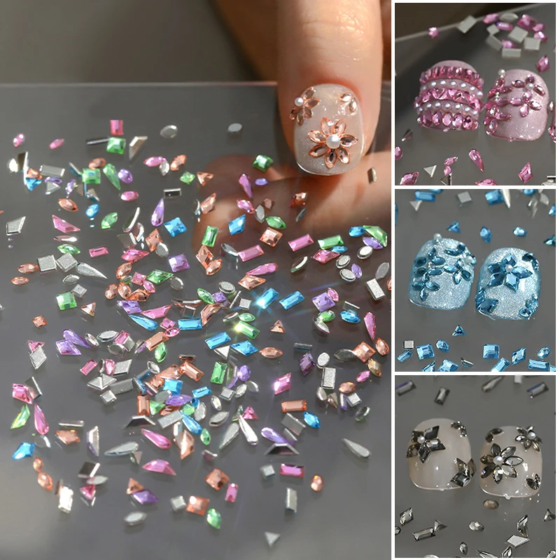 50Pcs Mini Size Nail Rhinestones Colorful High Sparking Flat Bottom Nail Crystal Stone Bowknot 3D Nail Decorations DIY Material
