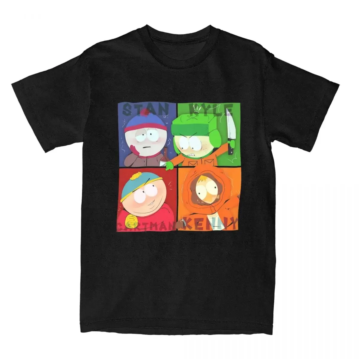 Stan Kyle Cartman Kenny Hipster Tees Short Sleeve Round Neck T-Shirts Pure Cotton Adult Clothes Southpark Cartoon Men's T Shirts