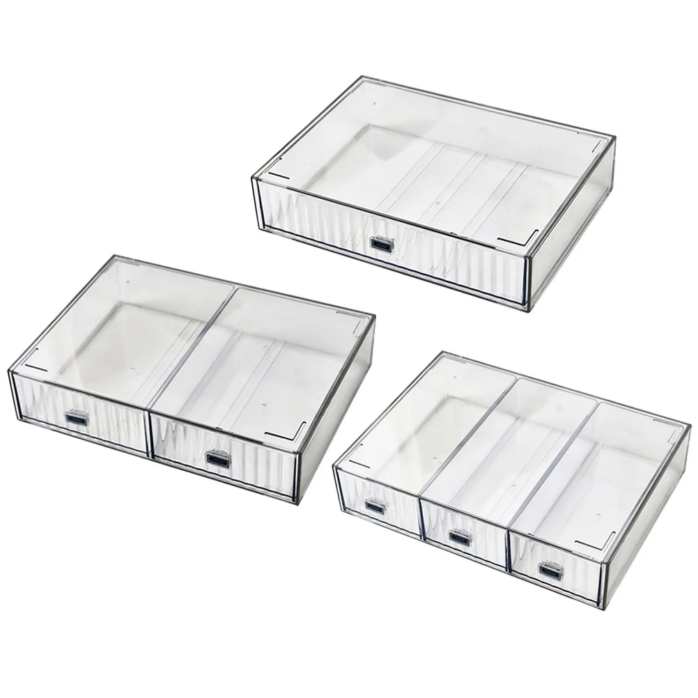 3Pcs Transparent Desk Organizer Drawer Type Storage Box for Stationery Cosmetics Plastic Storage Organizer Desktop Drawers