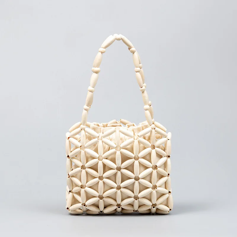 

Pure hand-woven high class feeling exquisite wooden bead bag