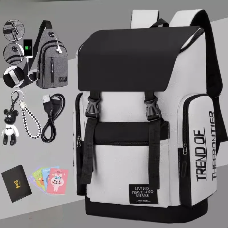 Large Capacity Backpack Unisex Outdoor Travel Computer Bag Couple Shoulder Bag High School Student Book Bag Modern Neutral Style