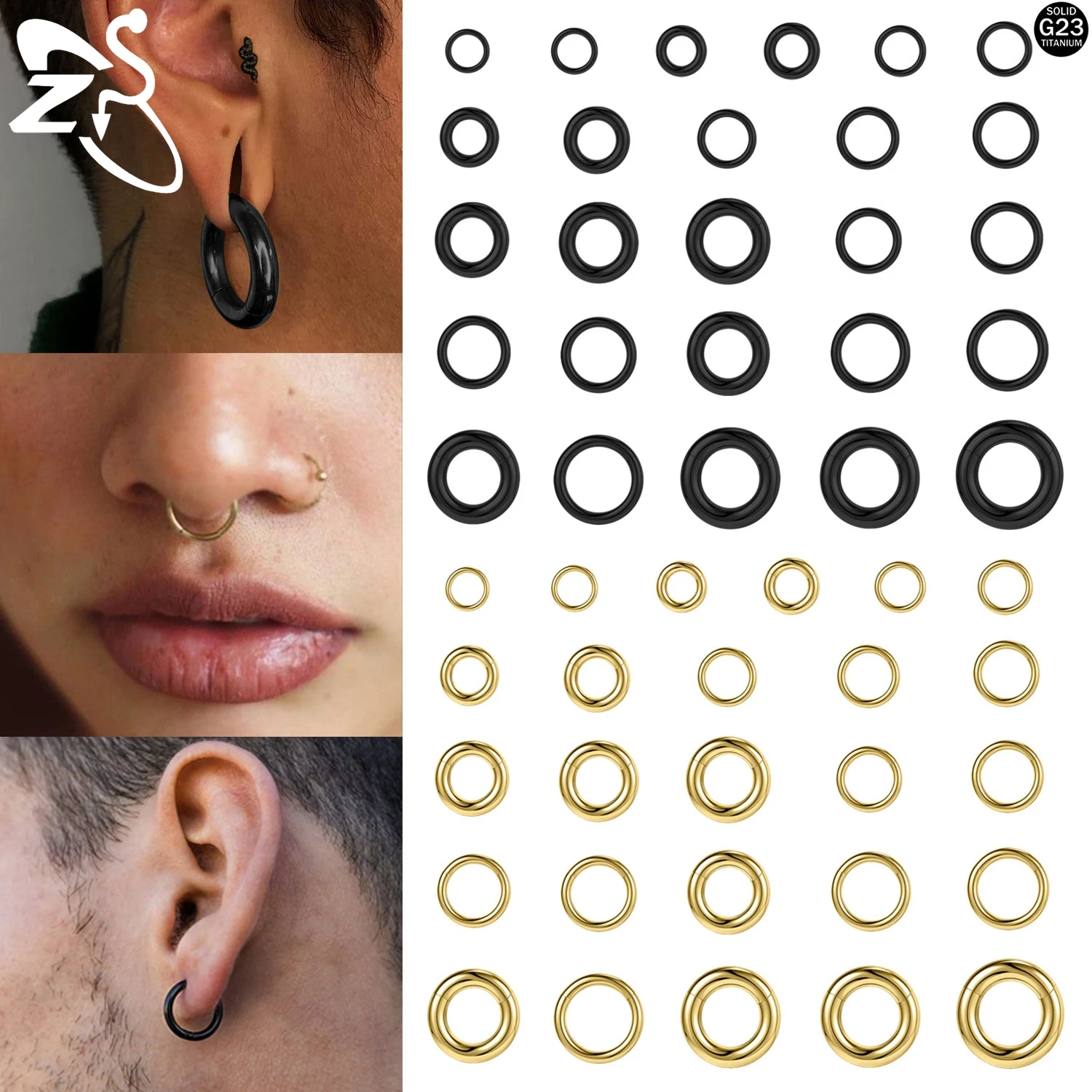 ZS 1 PC Punk Style 2G-12G F136 G23 Titanium Steel Hoop Earring 8/10/12/14/16MM Large Gauge Ear Expander Flesh Stretcher Piercing