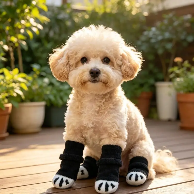 Dog Antislip Socks for Small and Dogs, Pet Paws Grip Socks with Stayon Belt, Set of 4 for Indoor Floor Use Y5GB view 4