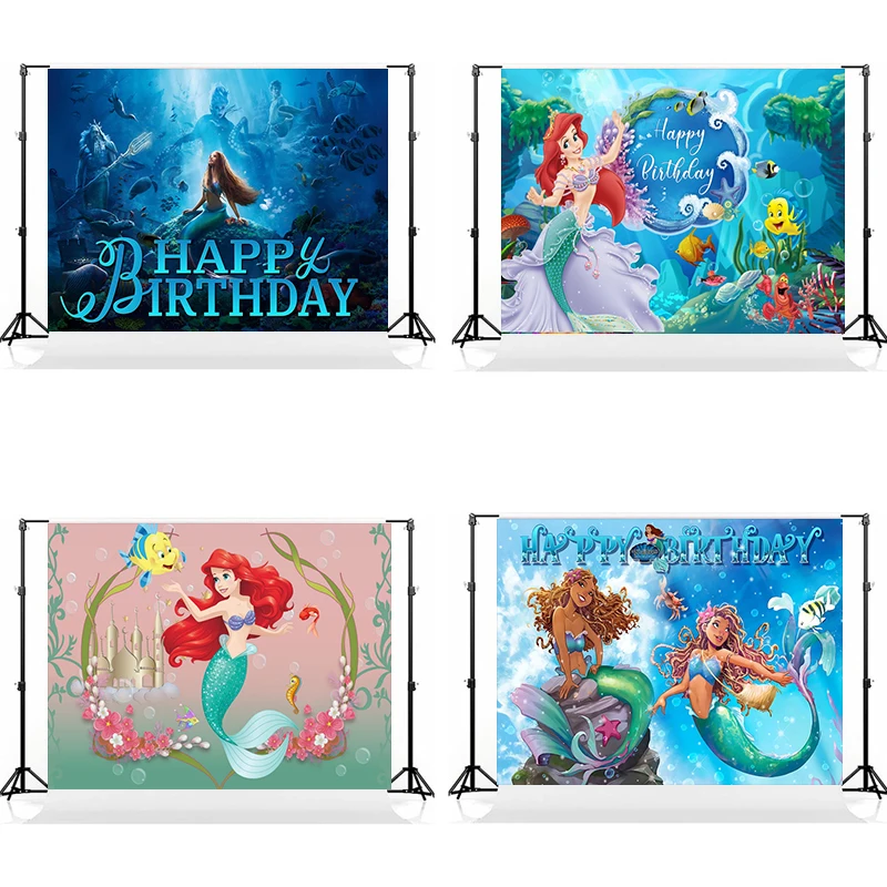 Disney Princess Mermaid Theme Photography Background Decoration Under the Sea Children Girl Birthday Party Favor Backdrop Supply