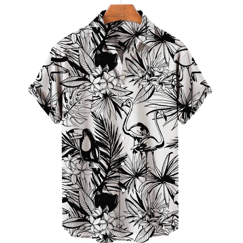 3D flamingo print men\'s shirt Hawaii loose breathable casual short-sleeve beach holiday