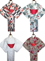 Japanese Kimono Yukata Women Traditional Formal Style Cotton Fabric Cosplay Clothing 163cm Length