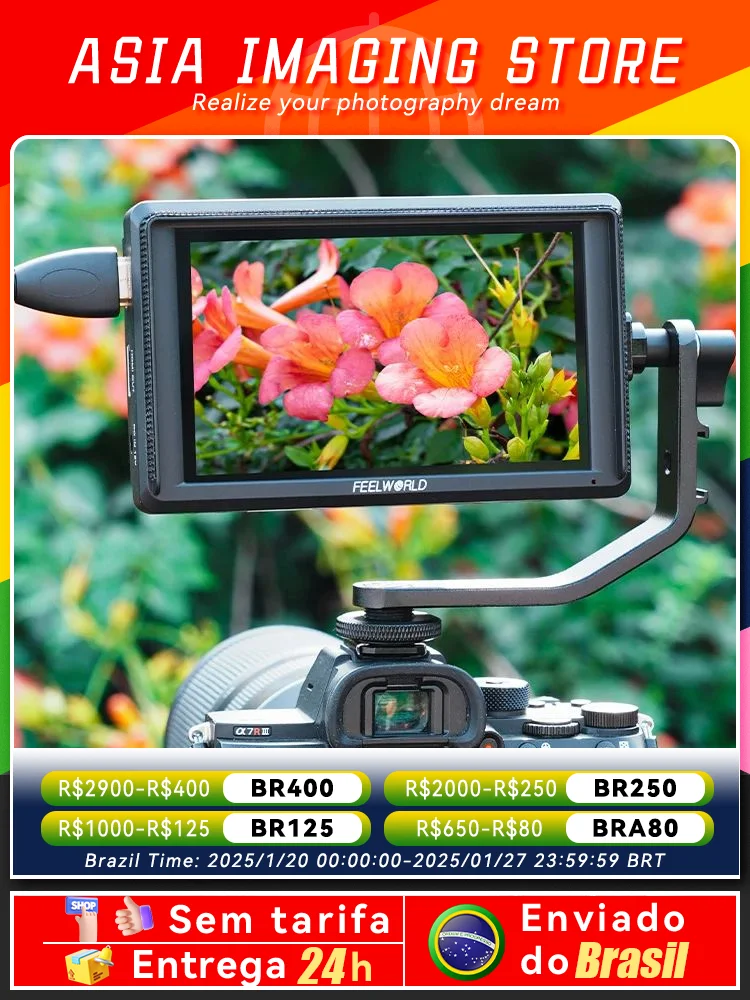 【 Do Brasil 】FEELWORLD S55 V3 6 Inch Photo Camera 4K Field Monitor HDMI Full HD Video Focus for Mirrorless DSLR Sony Canon Nikon