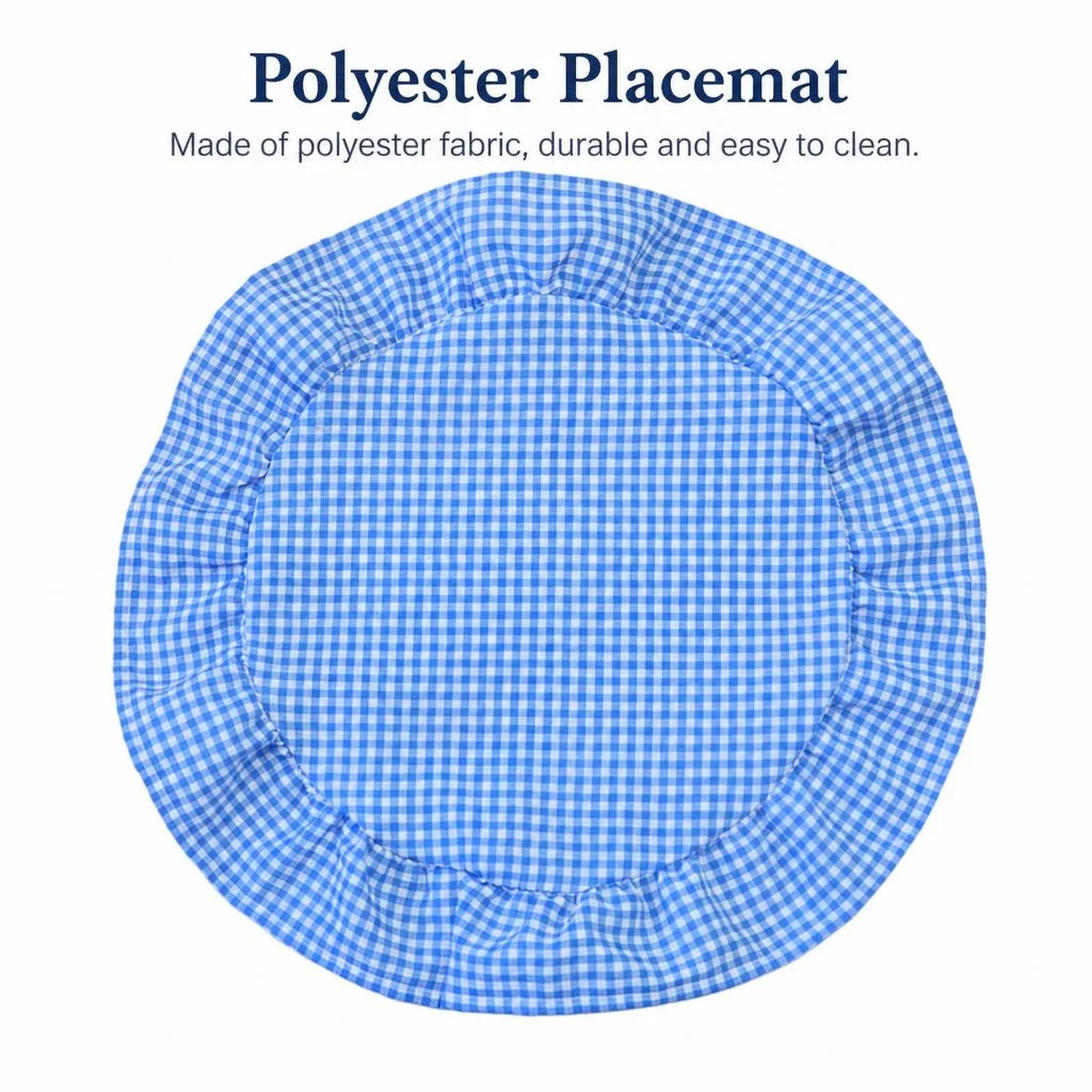 Blue and white small plaid round placemats pastoral fresh wind dining table insulation placemats daily dining table decoration