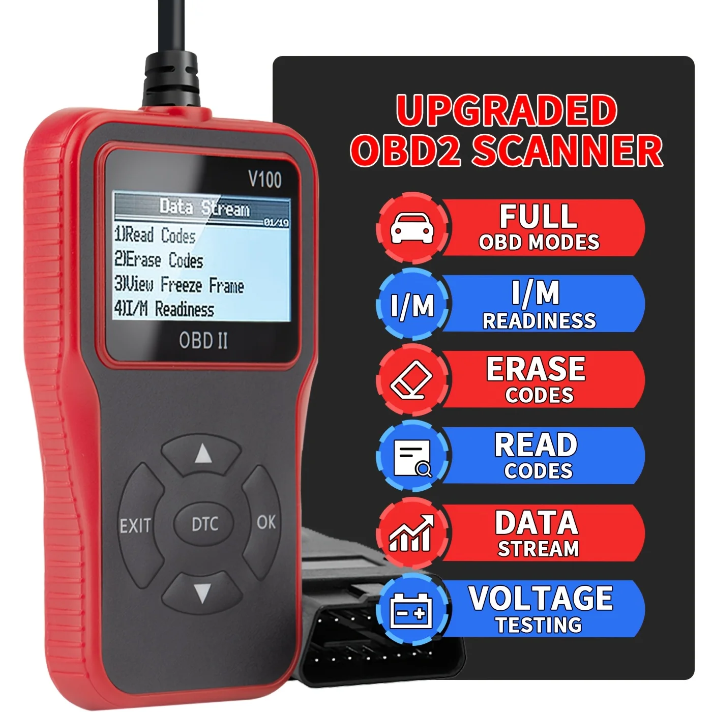 Obd2 Scanner Diagnostic Tool, Check Engine Code Reader, Obd2 Scanner with Reset Function, Input/Management Preparation, Engine Auto Check Light